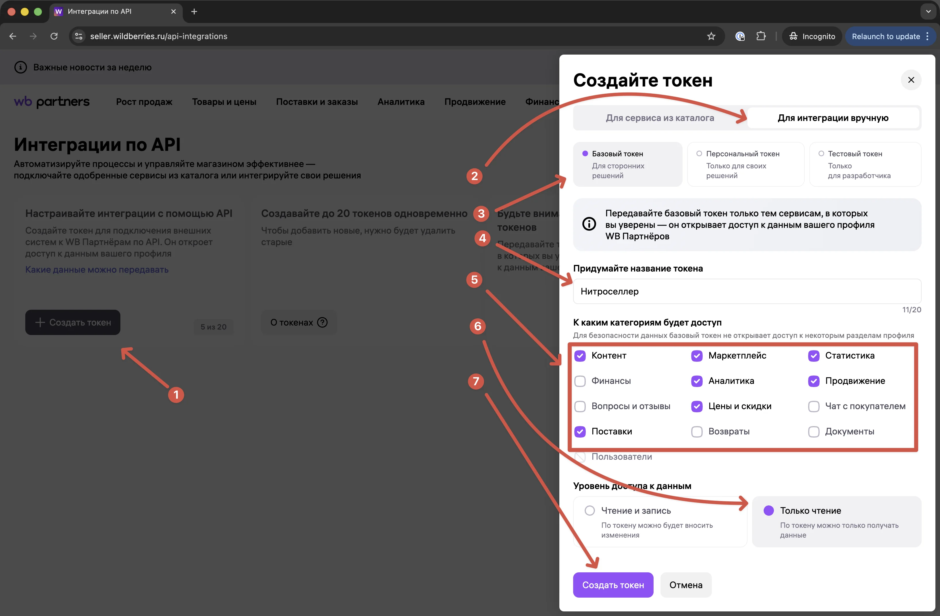 Минимальные права для API-ключа Wildberries